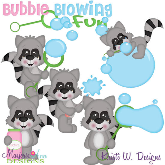 Bubble Blowing Fun Racoons SVG Cutting Files Includes Clipart - Click Image to Close